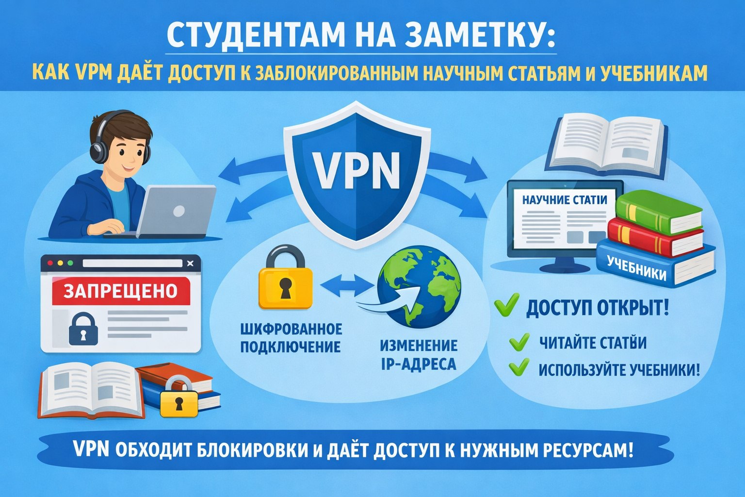 Студентам на заметку: как VPN дает доступ к заблокированным научным статьям и учебникам