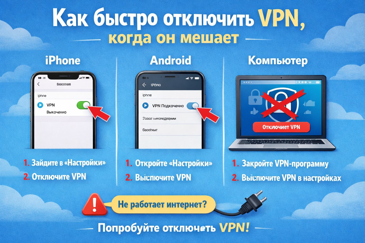 Как быстро отключить VPN на iPhone, Android и компьютере (когда он мешает)