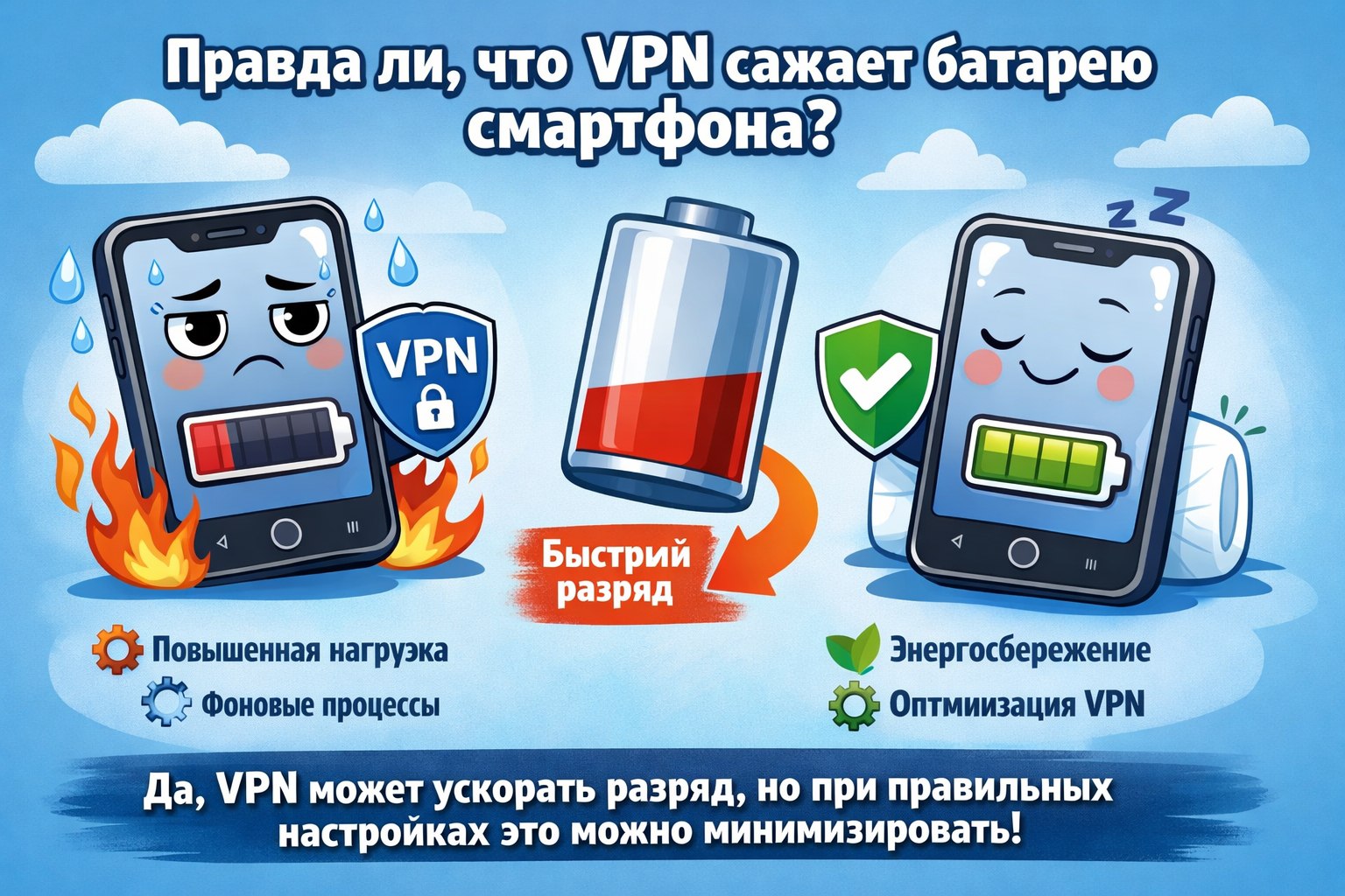 Правда ли, что VPN сажает батарею смартфона?